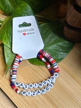 🏀 2-Piece Washington Wizards Stretchy Bracelet Set | Handmade | Beaded